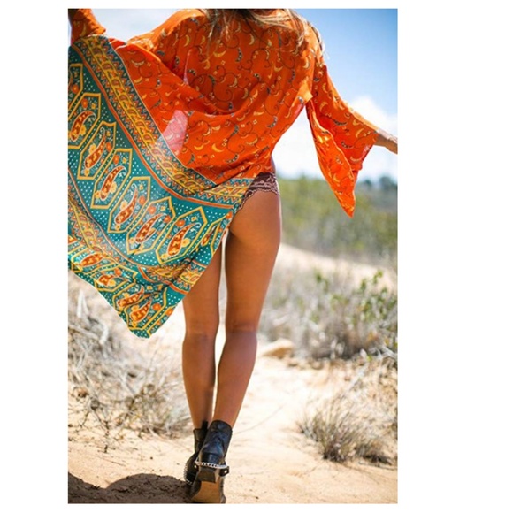 Long Boho Kimono Coverup - Picture 3 of 3